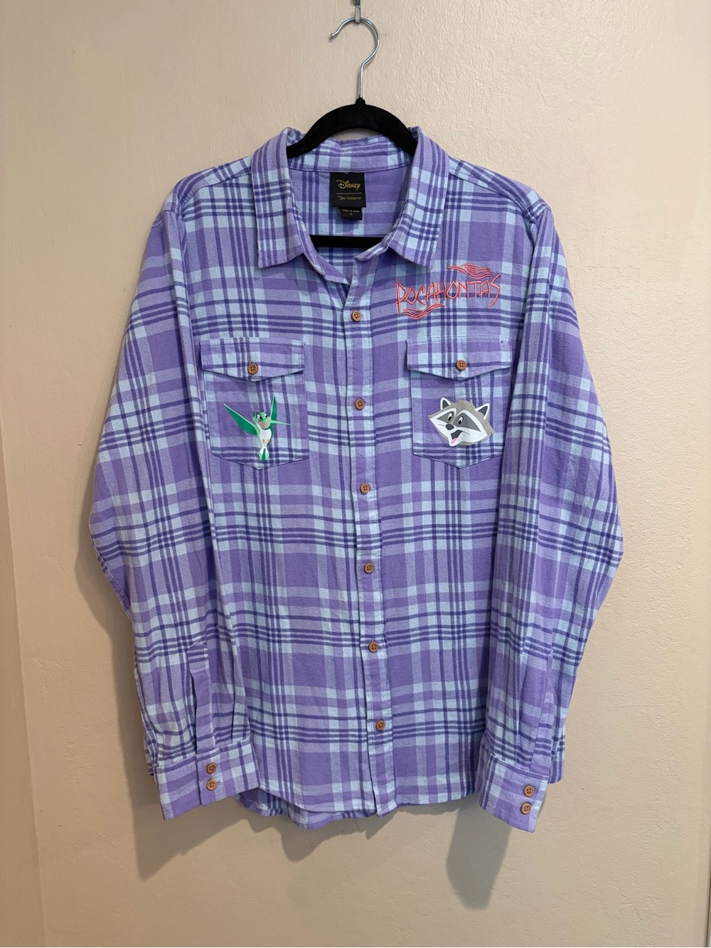 Our Universe Pocahontas Purple Plaid Button Up, Unisex XL, Disney Shirts